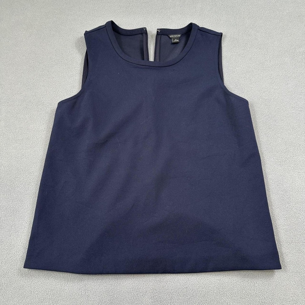 Ann Taylor Navy Blue Sleeveless Shell Top XS Keyhole Back Stretch Blouse